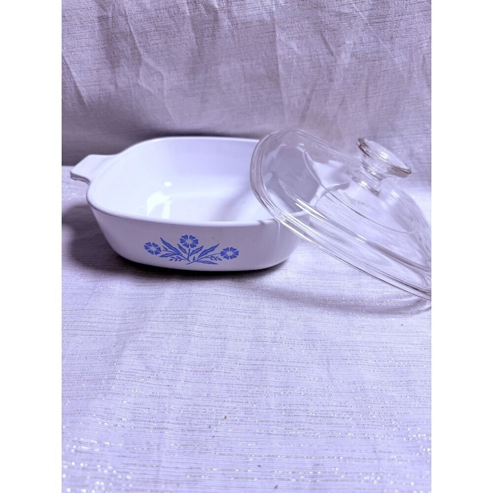 Vintage Corning Ware P-1-B Cornflower 1 Quart Square Casserole Dish with Lid
